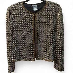 Vintage Sequin Women's Black and Gold Silk Jacket